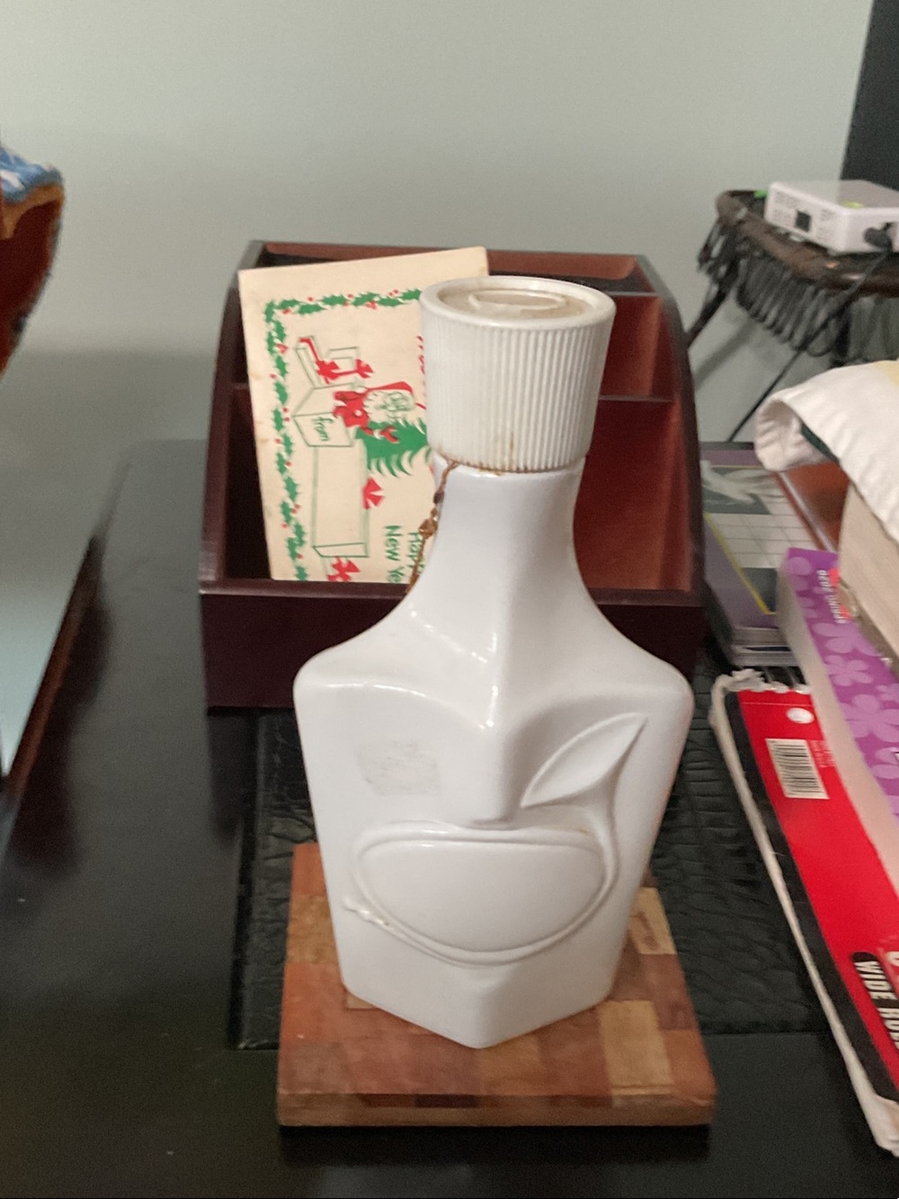 White Ceramic Decorative Bottle Vase with Embossed Bugle Motif